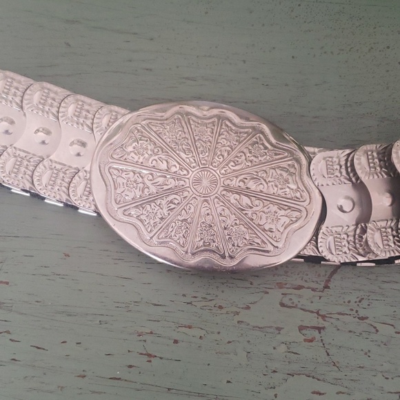 Vintage Silver Western Floral Accordian Chain Stretch Belt main image 4
